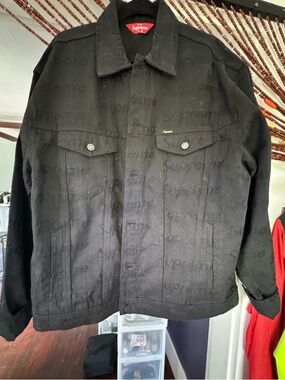 Supreme Black Frayed Logo Denim Jacket (Unisex)